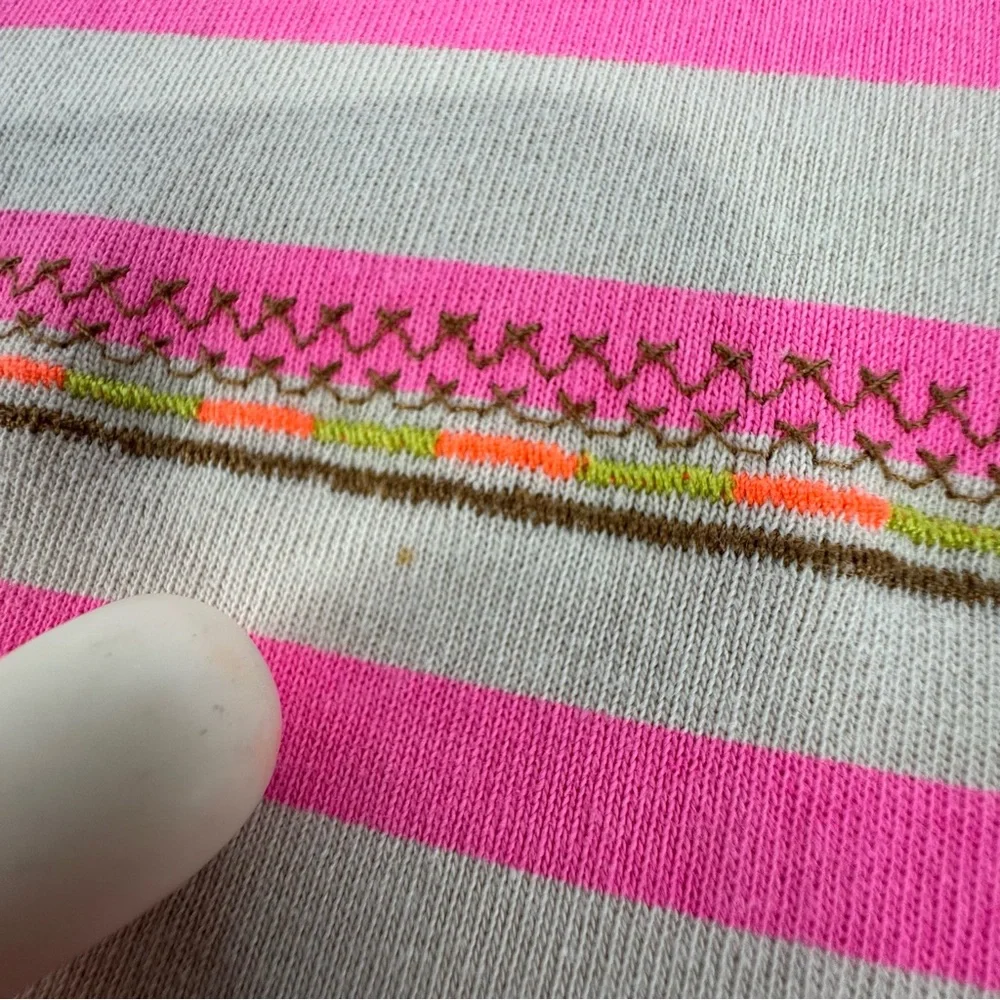 J. Crew XS neon pink stripe bohemian embroidered accent 3/4 sleeve top - Picture 11 of 13
